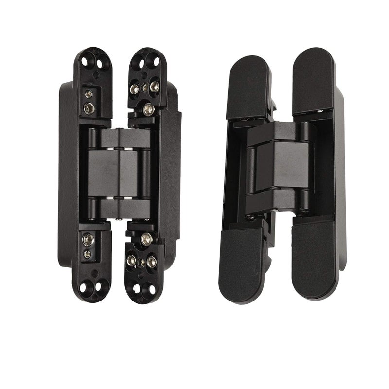 TamBee 6inch Hidden Door Hinges Invisible Hinges Concealed Hinges Zinc Alloy 180 Degree Swing Hinge 3 Way Adjustable Butt Hinge 6 x 2.5 x 1 inch Black (2 Pack) - Image 1